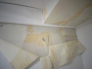 専用プライマー未施工によりクロスが大きく浮き上がって剥離した状態