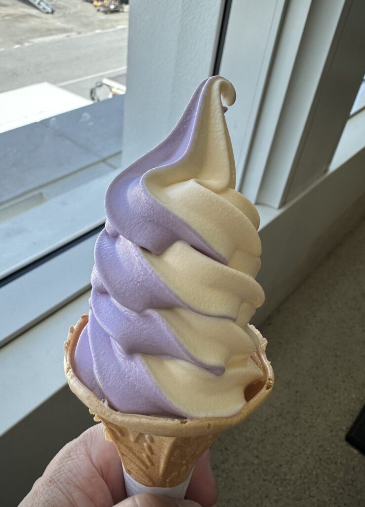 沖縄到着後に食べたブルーシールのミックスソフトクリーム